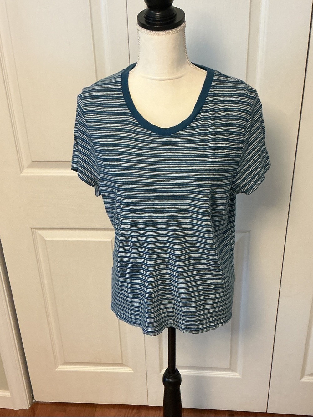 Madewell Blue Striped Short Sleeve Tee with Teal Trim